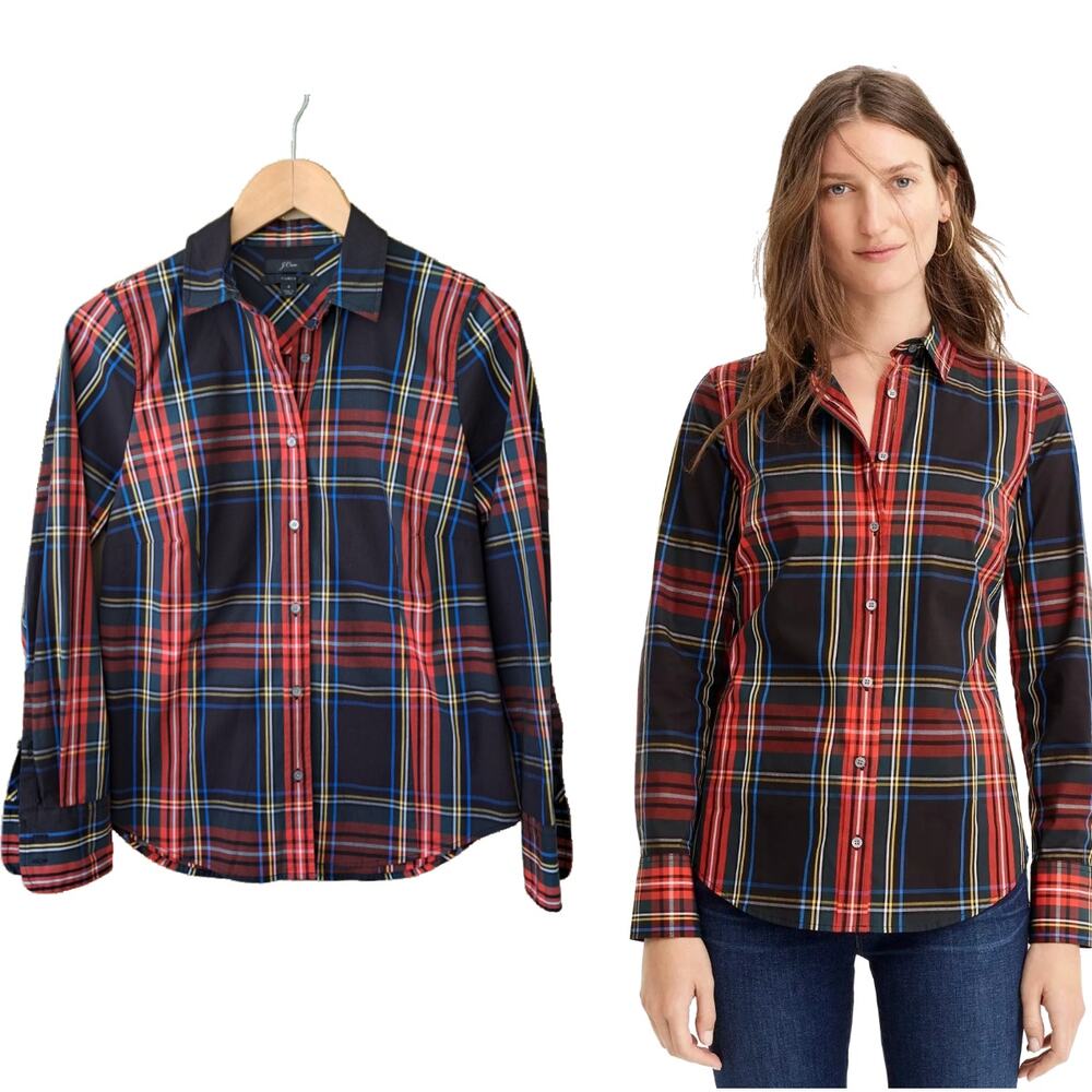 J CREW Curvy Slim Stretch Perfect Shirt in Stewart Tartan Plaid Size 4